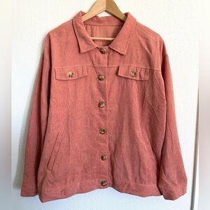 Pink corduroy light weight shacket jacket